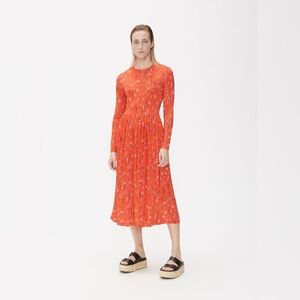 STINE GOYA Orange Long-Sleeve Pleated Midi Dress
